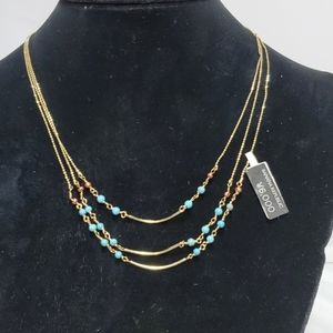 Banana republic 3 tier gold chain with turquoise beads necklace